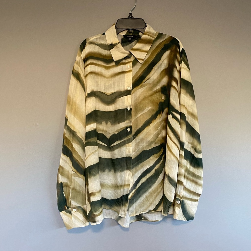 Massimo Dutti Button Down Shirt in Multi Green - Picture 2 of 9